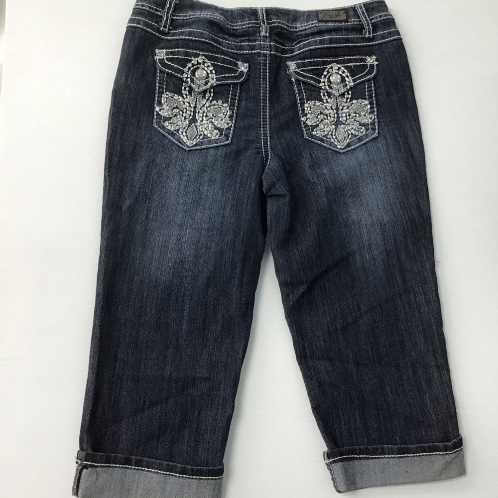 EARL JEAN Western Jeans Rhinestone Embellished pockets cropped Capri woman’s 6